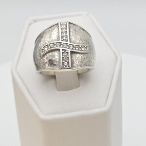BRIGHTON 'Simplex Cross'  Ring Cubic Zirconia Textured Silver Plate‎ Size 5.75